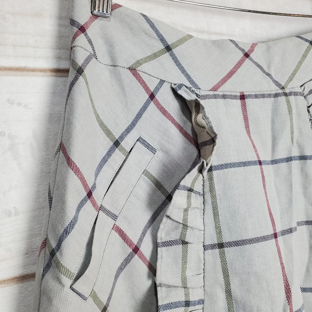 Anthropologie Edme & Esyllte Gray Plaid Ruffle Lined A-Line Skirt Size 6